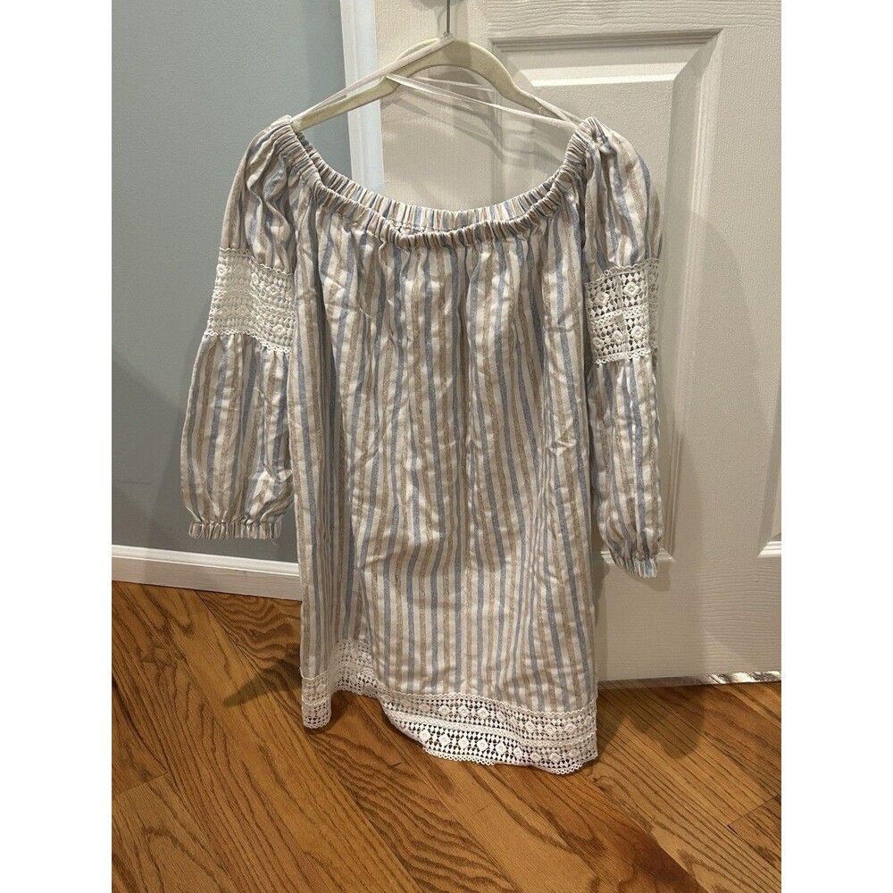 Freeway Boho Cotton Tunic With Embroidery  And Elastic At Neckline Size M